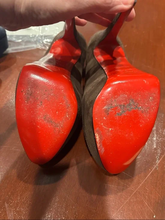 Christian Louboutin Brown Suede Round-Toe Pumps - Picture 4 of 4